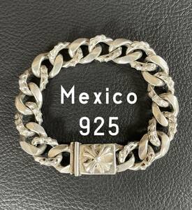 Mexico メキシコ　メキシカンジュエリー　フローラルクロス　ヴィンテージ　極太　喜平　シルバー925 ブレスレット