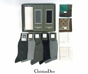 ◆未使用◆Christian Dior/クリスチャンディオール◆靴下×7足＋ハンカチ×4枚◆計11点セット◆靴下:25cm◆紺/グレー緑/茶/白/あずき◆