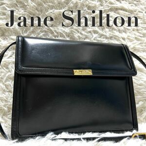 1円【極美品】Jane Shilton ジェーン シルトン ショルダーバッグ レザー ヴィンテージ ブラック系 黒 肩掛け ゴールド金具 フォーマル