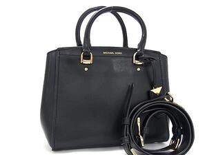 1円 ■美品■ MICHAEL KORS マイケルコース レザー 2WAY ハンドバッグ クロスボディ ショルダーバッグ レディース ブラック系 FG3147