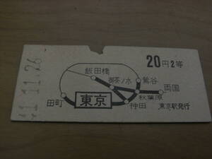 東海道本線　東京から20円3等　昭和41年11月26日　国鉄