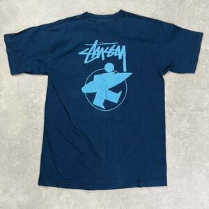 1スタ STUSSY ステューシー SURF MAN サーフマン ロゴ 半袖 Tシャツ ネイビー メキシコ製 サイズL AZ11