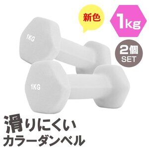 【2個セット/ライトグレー】滑りにくい カラー ダンベル 1kg 筋トレ エクササイズ 宅トレ シンプル ウエイトトレーニング ダイエット 新品