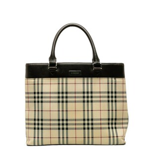 バーバリー ノバチェック ハンドバッグ トートバッグ ベージュ マルチカラー キャンバス レザー レディース BURBERRY 【中古】