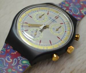 45【未使用完動品】*SWATCH CHRONO AWARD SCB108 スウォッチ クロノアワード 1992年 ペイズリー柄 ビンテージ デッドストック 送料無料