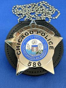 ポリスバッジ CHICAGO POLICE 586 レプリカ アメリカンポリス バッジホルダー付