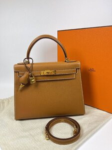 Herms 極美品 エルメス ハンドバッグ レディーススタイル ゴールデンブラウン 牛革