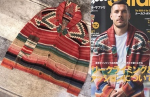 幻 超スペシャル 雑誌掲載モデル ルーカスポドルスキ氏着用 ★ Polo by Ralph Lauren ★ リペア加工 ネイティブ柄 ニット カーディガン M