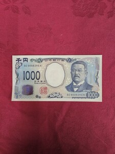 北里柴三郎 　新千円札　千円札 1000円札　AC000839EX　1000円　お札　紙幣　折り目ありません　ek-552p2tt