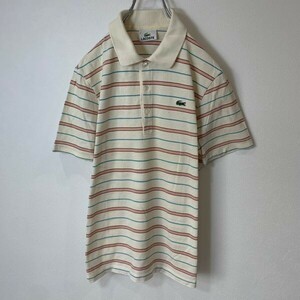 [KWT506] LACOSTE ボーダー半袖ポロシャツ クリーム レディース ２ ポス