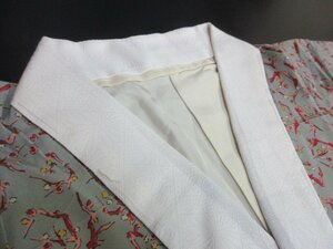 1円 中古 正絹 長襦袢 縮緬 式典 和装 和服 アンティーク 大正ロマン 枝花 草花 袷 身丈111cm 裄62cm【夢職】★★★