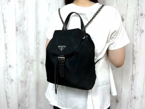 極美品 PRADA プラダ テスート ナイロンリュック リュックサック バッグ B4821 ナイロン×レザー 黒 75336Y