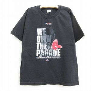 古着 半袖 Tシャツ キッズ ボーイズ 子供服 MLB ボストンレッドソックス コットン クルーネック 黒 ブラック メジャーリーグ ベースボ