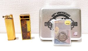 【ND4201aFH】【1円～】ブランドライター 3点セット ZIPPO ニューヨークヤンキース 100周年限定 ピンズセット / dunhill 着火不可 喫煙具