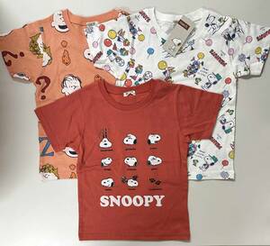 新品 3枚セット 110 ★ スヌーピー 半袖 Tシャツ コストコ ジュニア SNOOPY PEANUTS 綿 コットン ガールズ ボーイズ キッズ 110cm 総柄