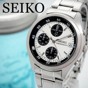 496【美品】SEIKO セイコー時計　メンズ腕時計 クロノグラフ パンダ