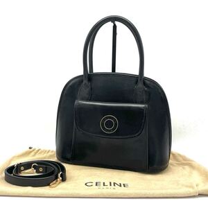 1円 良品 CELINE セリーヌ サークルロゴ 2way レザー ハンド ショルダー バッグ eD0132A