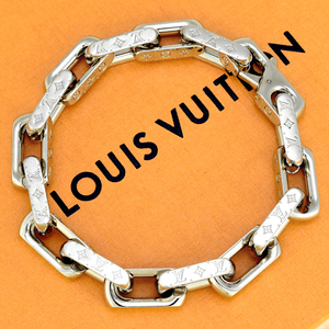 新品同様 ルイヴィトン ブレスレット チェーン モノグラム M64224 シルバーカラー メタル L LOUIS VUITTON