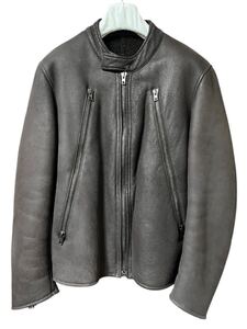 MAISON MARTIN MARGIELA 5-ZIP LEATHER JACKET ムートン ライダース ダークグレーブラウン 八の字 48 2014AW スタッフインターナショナル