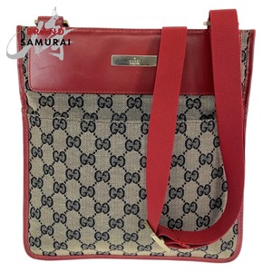 美品 GUCCI グッチ レッド ベージュ ゴールド金具 GGキャンバス ０019 0348 斜め掛け ショルダーバッグ ポシェット レディース 408052