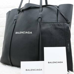 美品 バレンシアガ BALENCIAGA エブリデイ M トートバッグ 本革 レザー ロゴ ポーチ付 大容量 A4収納 肩掛け ブラック 黒 メンズ ビジネス