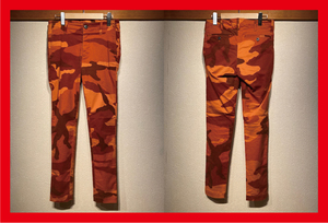 ♪送料無料★1piu1uguale3★パンツ★BIG CAMO STRETCH COTTON TAPERED SLACKS★Red orange camo★2014AW★MRP087★定価42,120円★赤★S♪