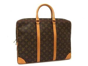 1円 ■美品■ LOUIS VUITTON ルイヴィトン M53362 モノグラム ポルトドキュマン ヴォワヤージュ ハンドバッグ トート ブラウン系 FI3620