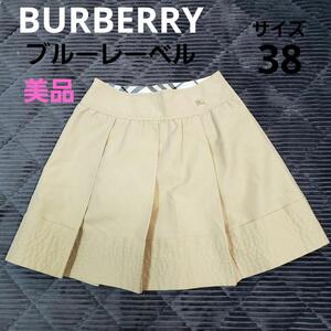 【美品】BURBERRY★ベージュ プリーツスカート 刺繍ロゴ サイズ38