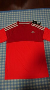 ＠♪137☆未使用・保管品☆adidas☆CLIMALITE☆切替半袖Tシャツ　赤160