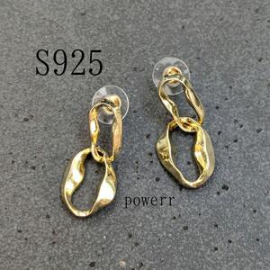 S925 シルバー ゴールド ピアス ダブル 揺れる ロング アクセサリー 波