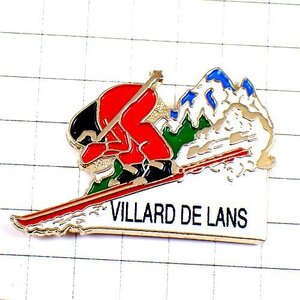 ピンバッジ・スキーヤー雪山アルプス山脈 VILLARD-DE-LANS ALPS FRANCE◆フランス限定ピンズ◆レアなヴィンテージものピンバッチ