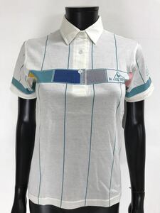 【USED】le coq sportif ルコック 半袖 ポロシャツ ホワイト白 ブルー系 青 レディース S ゴルフウェア
