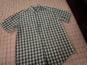 ★L.L.Bean　LLビーン★サイズM-REG　グリーン系チェック柄　半袖シャツ　ボタンダウンシャツ