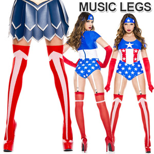 A687)MusicLegs(ミュージックレッグ)アメリカンヒーロー風サイハイストッキング/タイツ ML4663 レッド 矢印 ニーハイ オーバーニーソックス