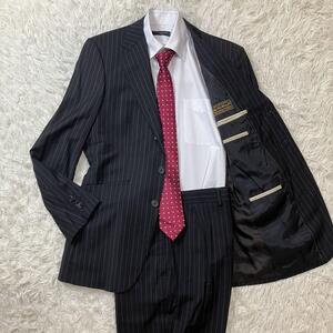 美品◎最高級生地◎Paul Smith × Loro Piana ポールスミス ロロピアーナ スーツ セットアップ メンズ Mサイズ ストライプ 定番 ネイビー