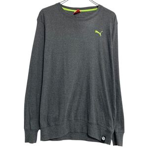 PUMA ロンT ロングTシャツ L ダークグレー 蛍光色 プーマ プルオーバー ワンポイント ロゴ スポーティー 古着卸 アメリカ仕入 a611-6879