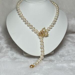 天然無調色パールネックレス蝶々デザイン本真珠ネックレス55cm jewelry Pearl パールネックレス　 天然物　天然無調色