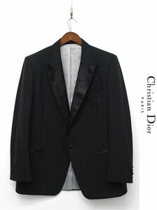 R306/USA製 Christian Dior テーラードジャケット タキシード ピークドラペル ストライプ 総裏 1つ釦 44 XL~XXL 黒 大きいサイズ