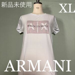 洗練されたデザイン　【A|X アルマーニ エクスチェンジ】Tシャツ　ホワイト　XL キラキララインストーンロゴが素敵