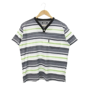 ユーピーレノマ U.P renoma UNIFORME PRESTIGE Tシャツ カットソー Vネック 半袖 マルチボーダー M グレー /AH10 ☆ メンズ