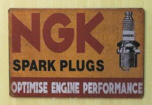 送料無料 NGK スパークプラグ 金属製 メタルサインプレート NGK SPARK PLUG　看板 ブリキ アンティーク ガレージ