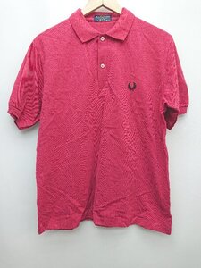 ◇ FRED PERRY フレッドペリー ワンポイントロゴ 鹿の子 半袖 ポロシャツ サイズL レッド メンズ P