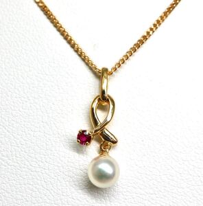 SALE品!!1円〜!!MIKIMOTO(ミキモト)＊K18 天然ルビー/アコヤ本真珠ネックレス＊J◎ 約3.1g 約40.0cm 約5.0mm珠 necklace EC1/EC6 A34