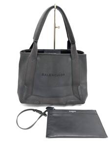 6L1503【本物保証】バレンシアガ ネイビーカバス S トート ハンド バッグ ポーチ付き レザー グレー 339933 ロゴ BALENCIAGA