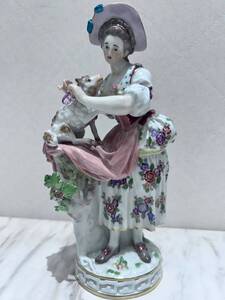 A2368 Meissen マイセン オールドマイセン 『羊飼いの女性』 フィギュリン 置物 羊飼いシリーズ 現状品