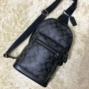 1円〜 極美品 コーチ COACH ショルダーバッグ ボディバック レザー PVC ブラック グレー メンズ シグネチャー クロスボディ チャーム