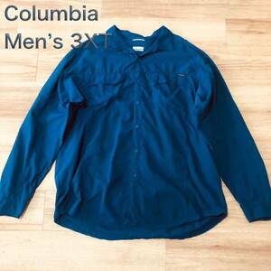 【送料無料】Columbia 長袖シャツ 青色　メンズ3XTサイズ　コロンビアアウトドア登山大きいビッグサイズ