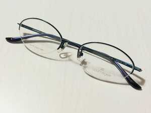 新品　courreges クレージュ　メガネ　眼鏡　上品　高級感　ハーフリム　オーバル　チタン　ブルー