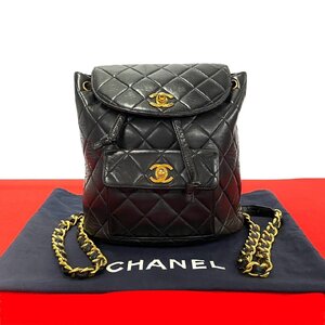 極 美品 袋付き シール有 CHANEL シャネル マトラッセ ココマーク ラムスキン レザー チェーン リュックサック デイパック ブラック 16900