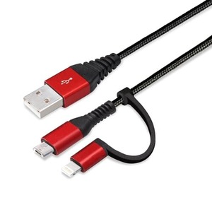 送料無料【訳あり・未使用品】PGA 2in1 USBタフケーブル 50cm microUSB USB-A■ライトニング lightning 変換アダプタ付■iPod iPhone iPad